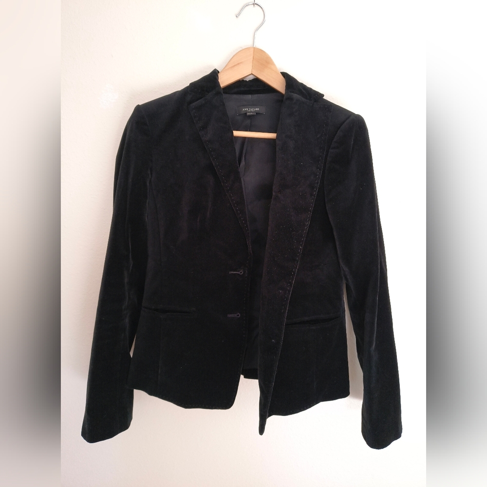 Ann Taylor Black Velvet 2-Button Blazer 4